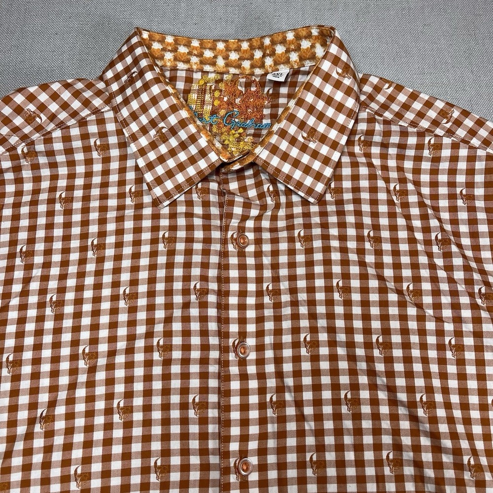 Robert Graham Shirt Mens‎ 3XL White Burnt Orange Check Short Sleeve Classic Fit - Picture 3 of 12